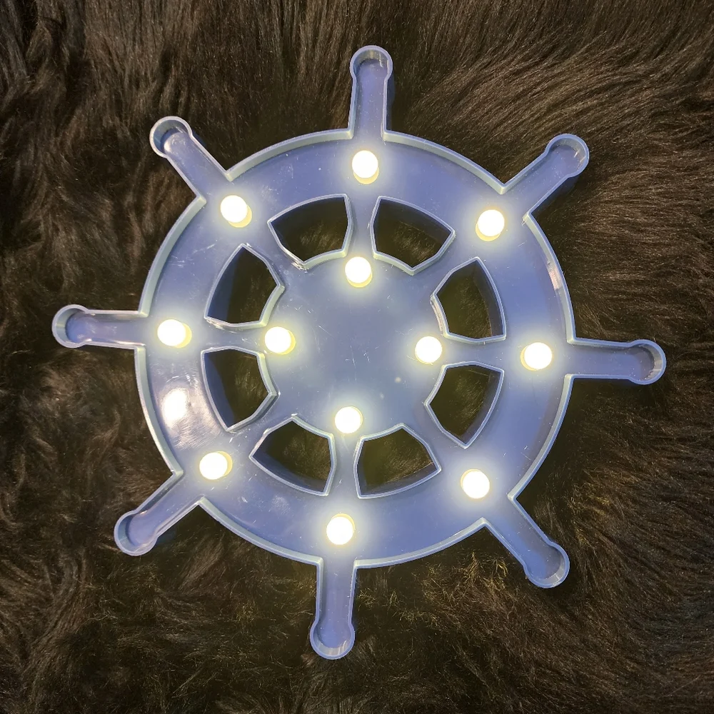 Blue Ship Wheel Light up Wall Decor, Beach Themed Kids Room Decor